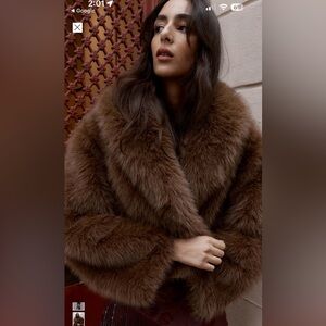 Zara Brown Faux Fur Coat NWT SMALL